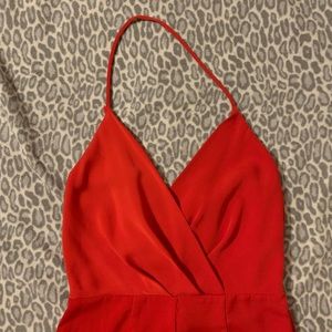 Red wide leg halter jumpsuit